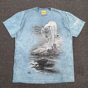 Vintage The Mountain White Tiger‎ Graphic T Shirt Mens Large Blue Tie Dye